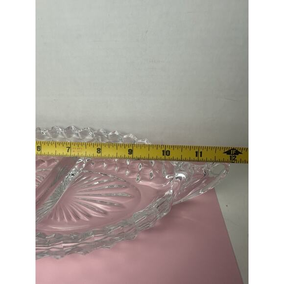 Vintage Fostoria American Clear 2 Part Double Handle Relish Dish 12” Long Heavy - Picture 5 of 6
